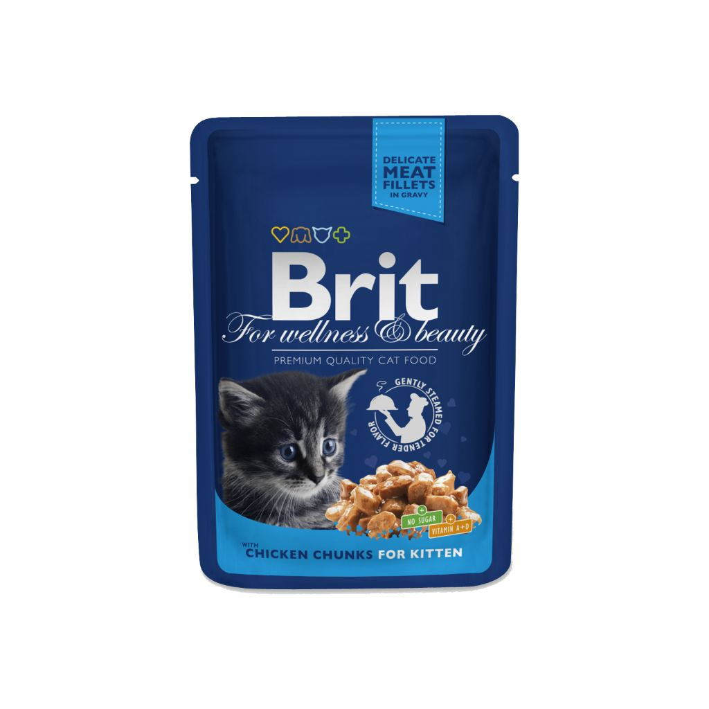 Вологий корм для кішок Brit Premium Cat Pouches Chicken Chunks for Kitten 100 г (8595602506026)
