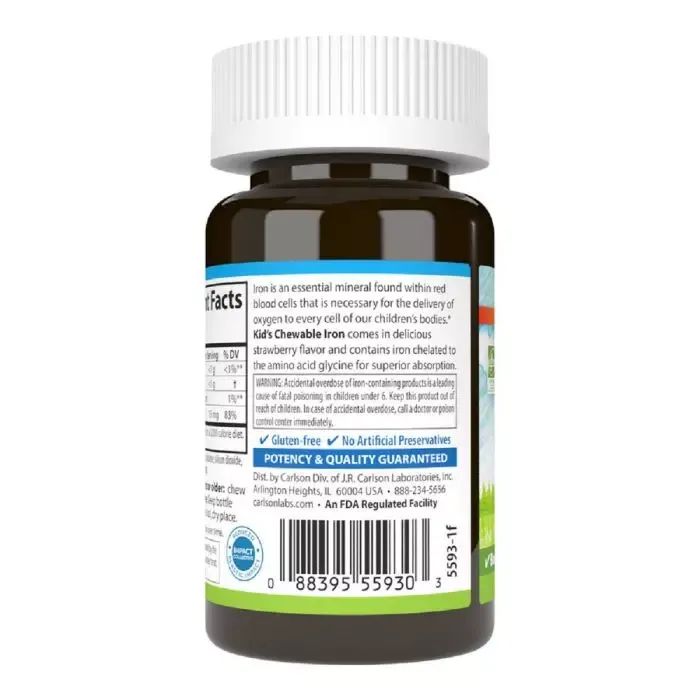 Мінерали Carlson Залізо Дитяче, 15 мг, смак полуниці, Kid's Chewable Iron, 30 жуватий (CL55930) зображення 3