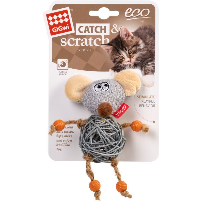 Игрушка для кошек GiGwi Catch&Scratch Мышь с колокольчиком 8 см (2300) изображение 2