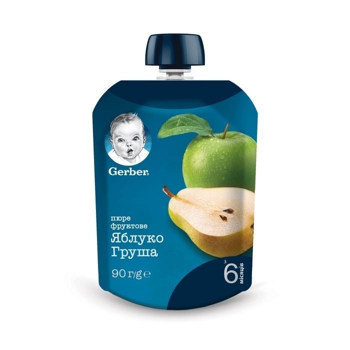 Дитяче пюре Gerber Pouch Яблуко і груша, 90 г (7613036345507)