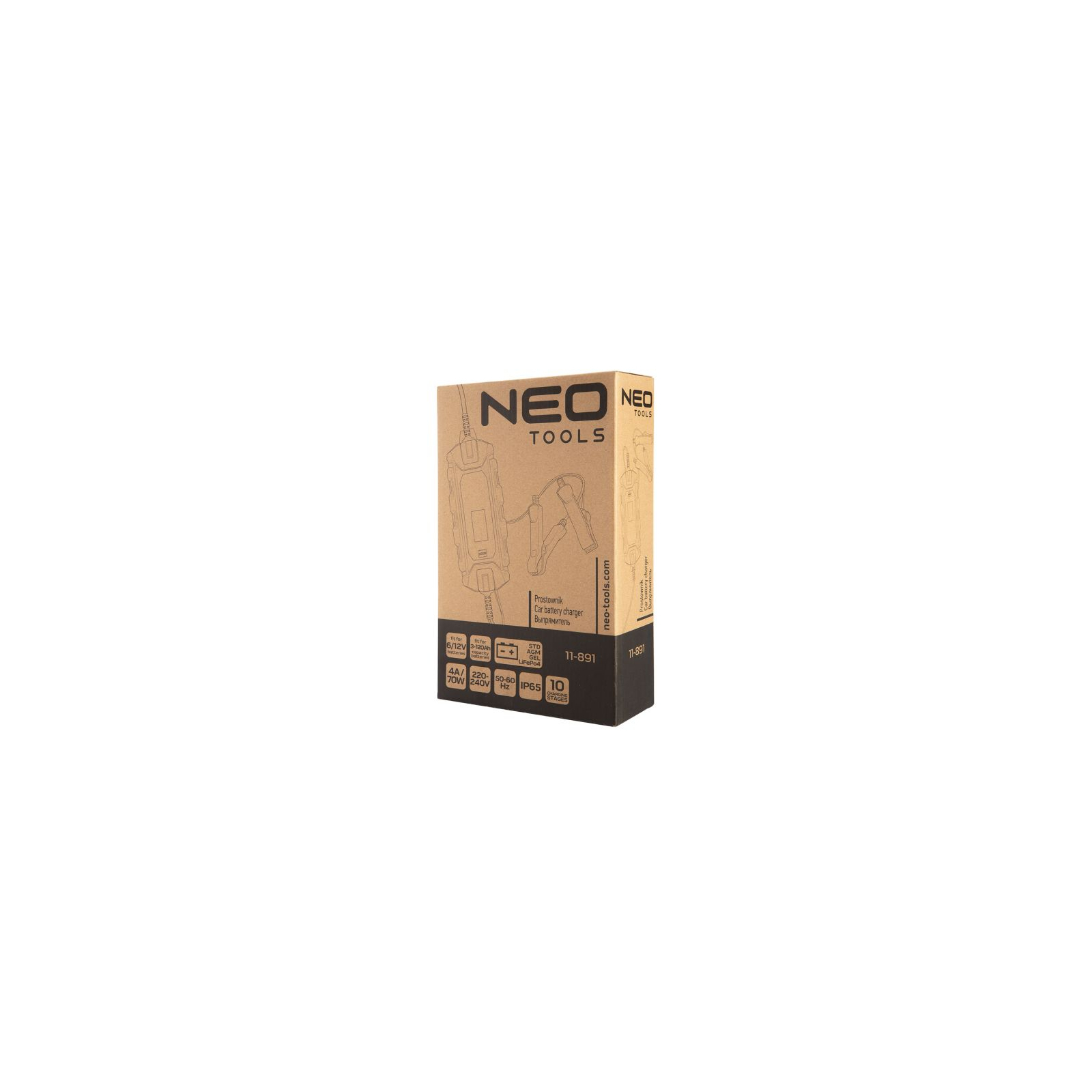 Зарядное устройство для автомобильного аккумулятора Neo Tools 4A/70Вт, 3-120Ah, для кислотних/AGM/GEL (11-891) изображение 2
