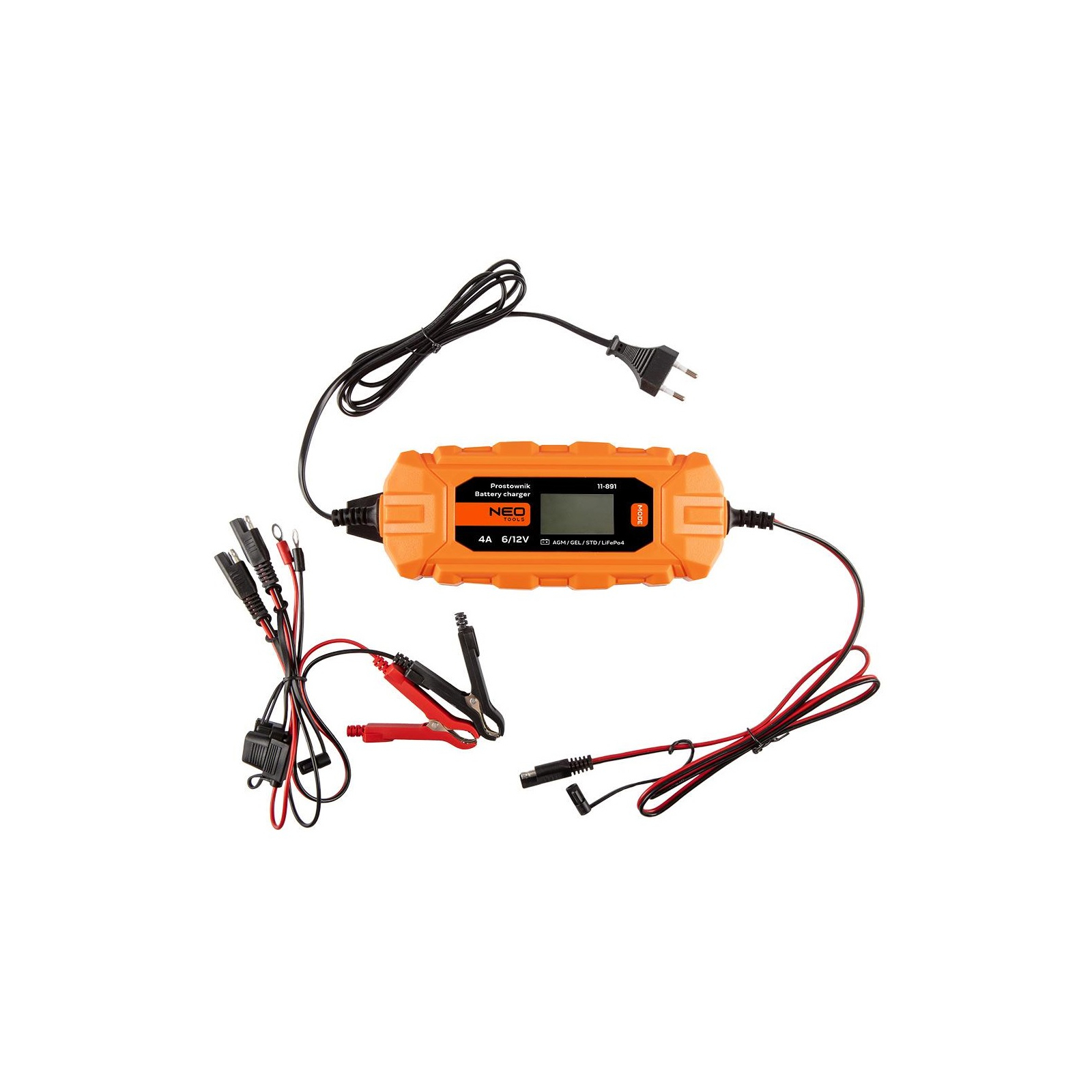 Зарядное устройство для автомобильного аккумулятора Neo Tools 4A/70Вт, 3-120Ah, для кислотних/AGM/GEL (11-891)