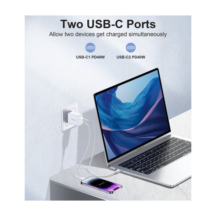 Зарядное устройство Choetech 2xUSB-C 40W PD/QC/PPS (Q5006-EU-WH) изображение 7