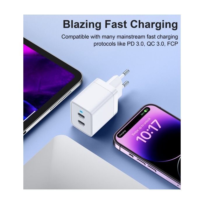 Зарядное устройство Choetech 2xUSB-C 40W PD/QC/PPS (Q5006-EU-WH) изображение 8