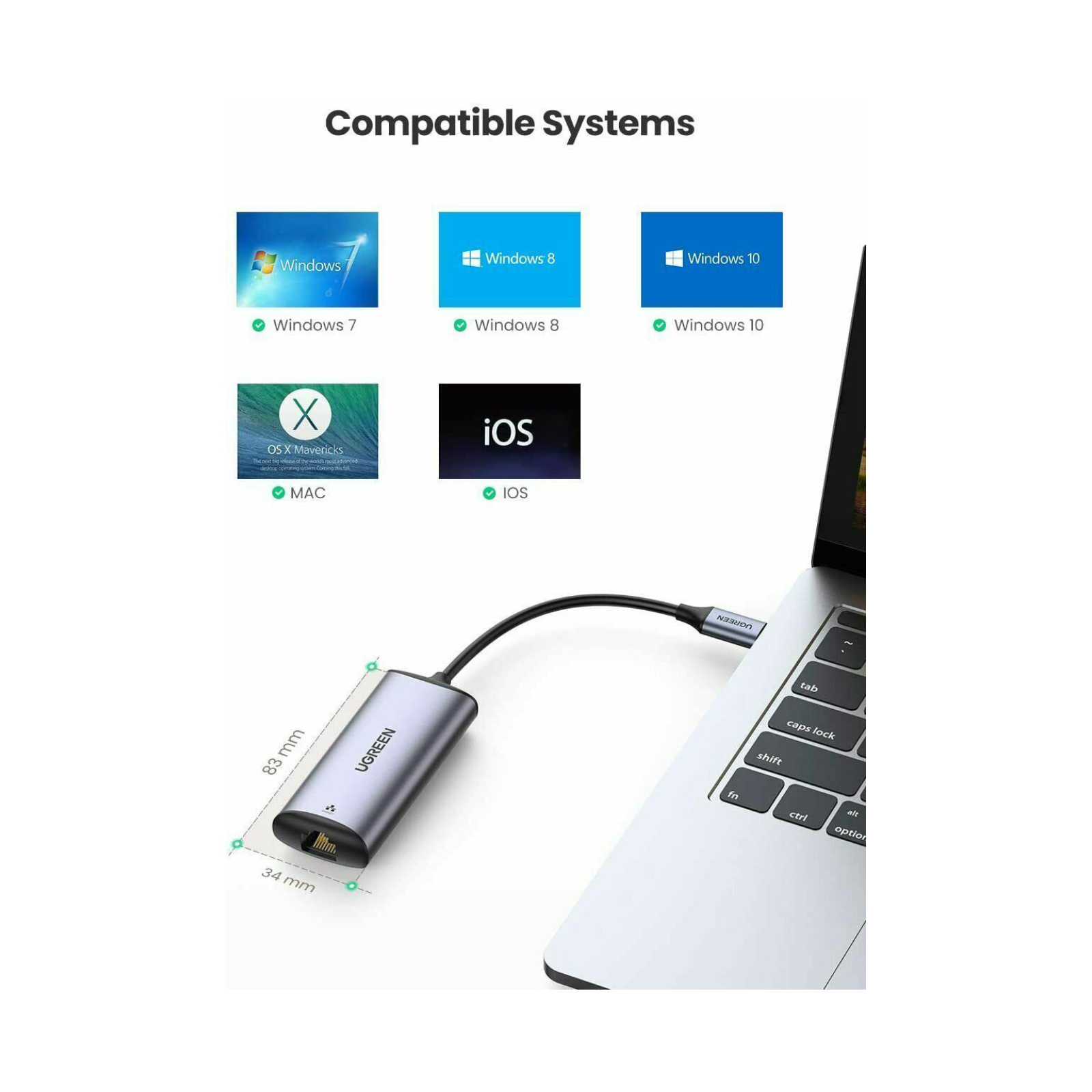 Переходник USB3.1 Type-C to Ethernet RJ45 1000Mb CM275 Ugreen (70446) изображение 4