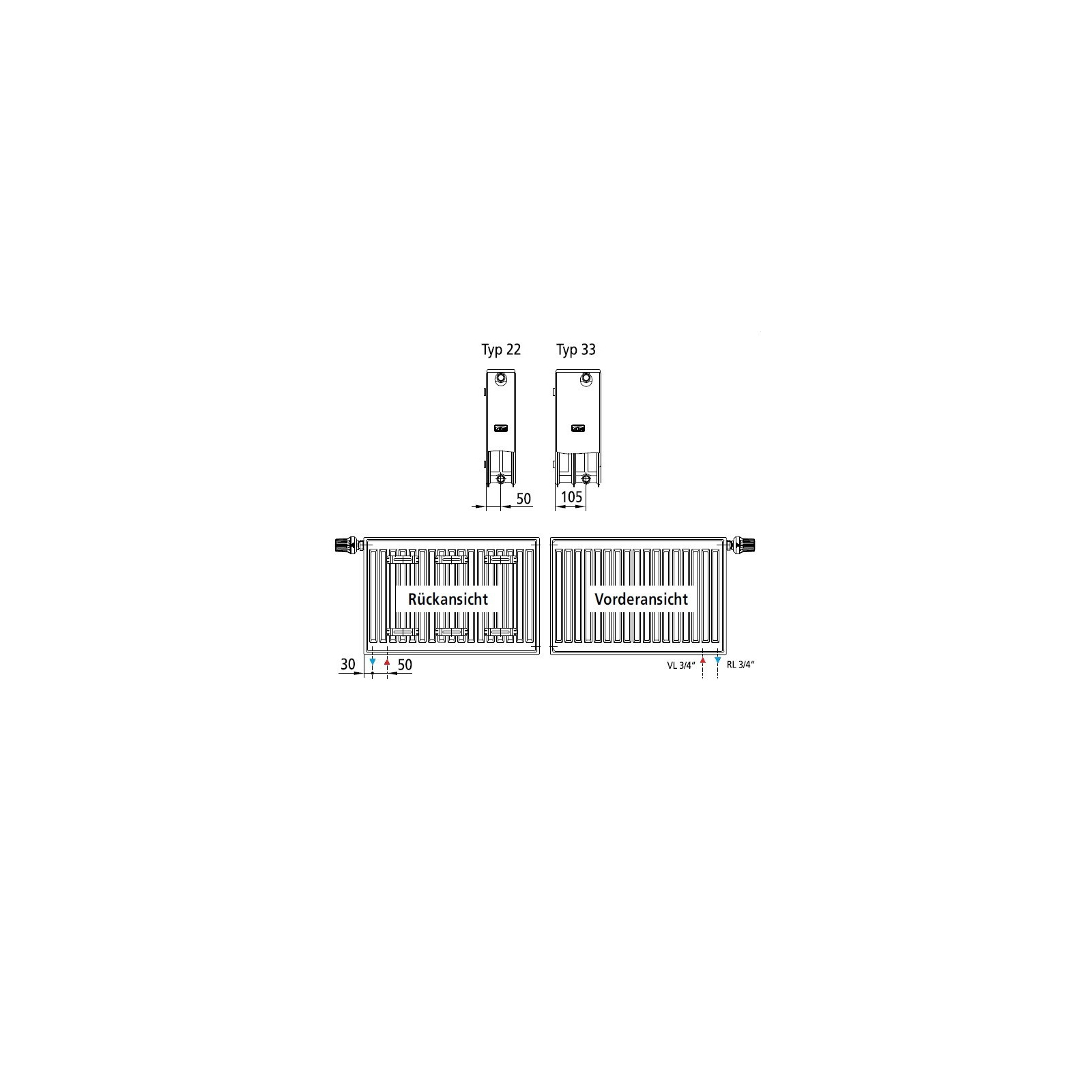 Радіатор опалення Kermi Profil-V, FTV, 22 тип, 200x800мм (FTV220200801RXK) зображення 4