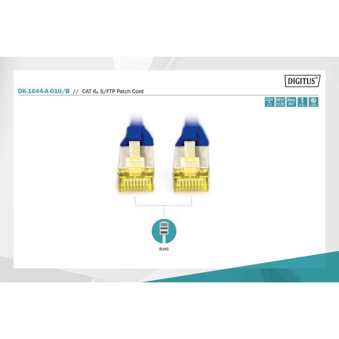 Патч-корд 1м, CAT 6a S-FTP, AWG 26/7, Cu, LSZH, blue Digitus (DK-1644-A-010/B) изображение 2