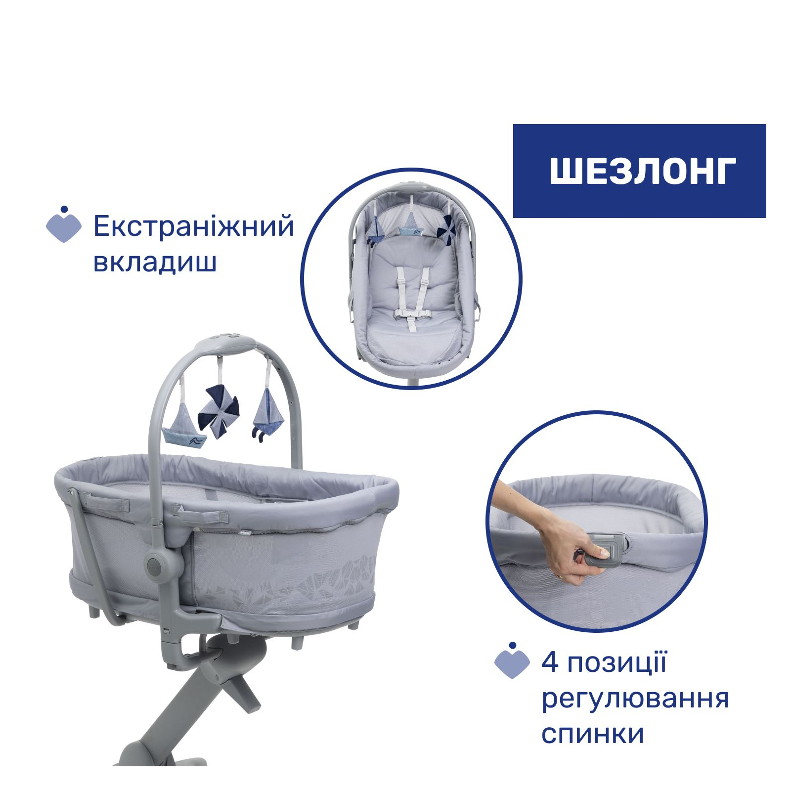 Кроватка Chicco Колыбель для новорожденного 5 в 1 Baby Hug Pro, серый (87076.40) изображение 5