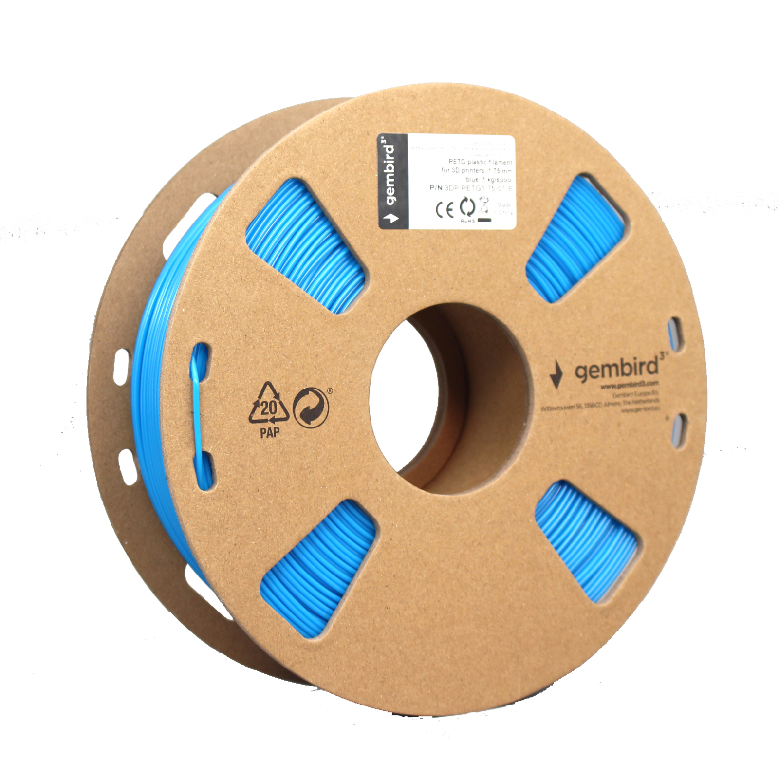 Пластик для 3D-принтера Gembird PETG, 1.75 мм, blue, 1 кг (3DP-PETG1.75-01-B) изображение 2