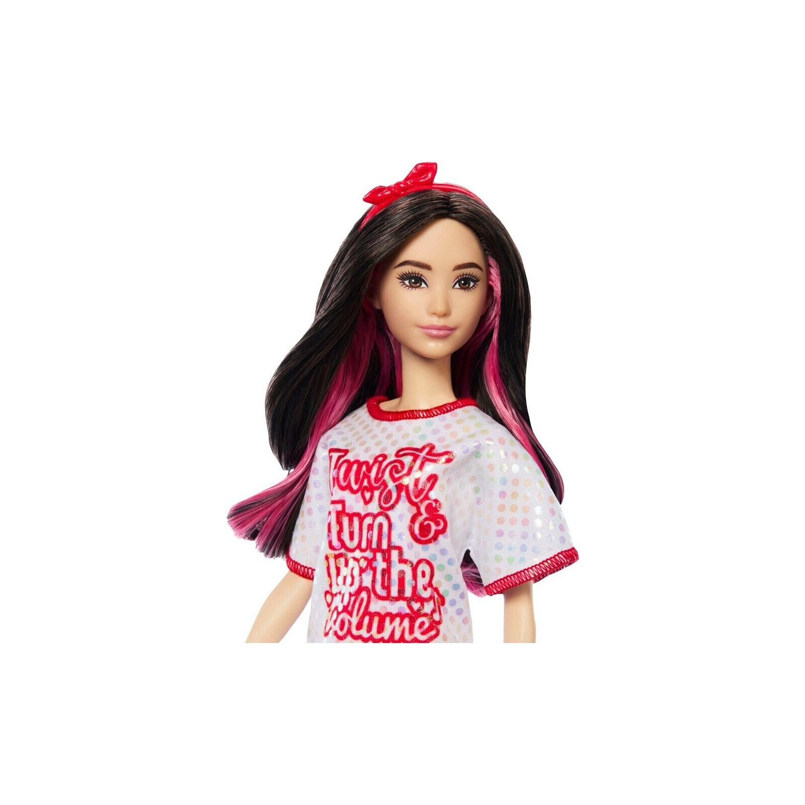 Кукла Barbie Fashionistas в блестящем платье-футболке (HRH12) изображение 3