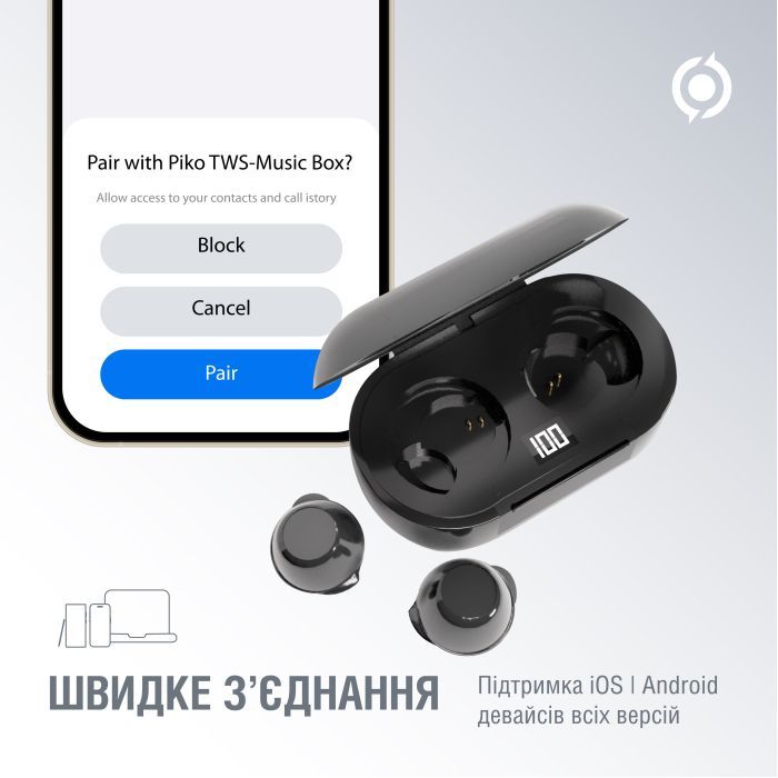 Наушники Piko TWS-MusicBox Black (1283126583414) изображение 5