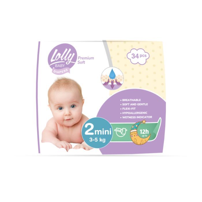 Підгузки Lolly Premium Soft Mini Розмір 2 (3-5 кг) 34 шт (4820174981143)