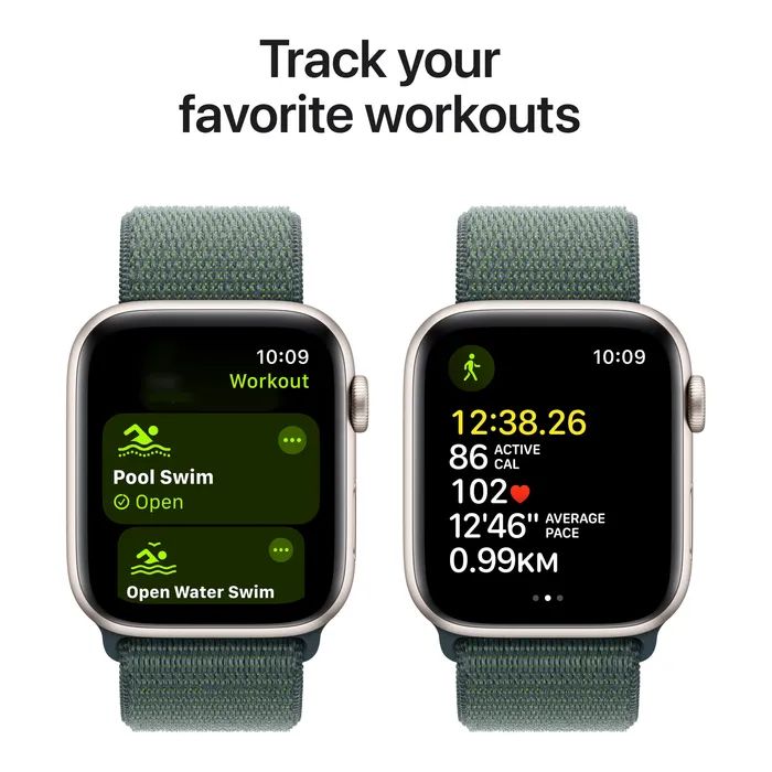 Смарт-годинник Apple Watch SE 2024 GPS 44mm Starlight Aluminium Case with Lake Green Sport Loop (MXEW3QH/A) зображення 6