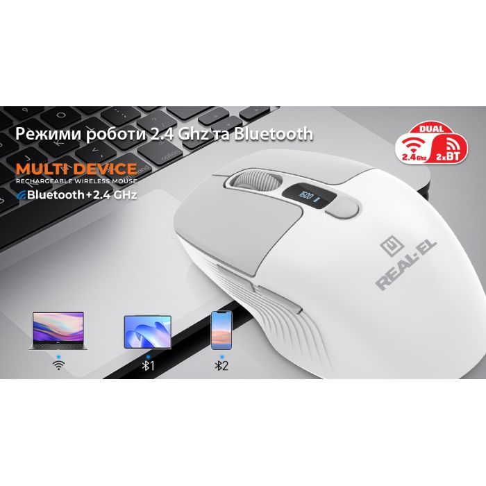 Мишка REAL-EL RM-480W Wireless/Bluetooth White (EL123200050) зображення 11