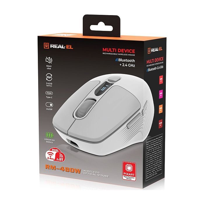 Мишка REAL-EL RM-480W Wireless/Bluetooth White (EL123200050) зображення 8
