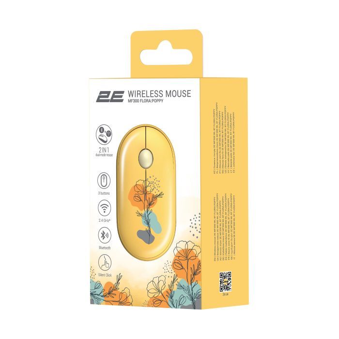 Мишка 2E MF300 FLORAPOPPY Silent Silent Wireless/Bluetooth Yellow (2E-MF300WFLORAYW) зображення 6