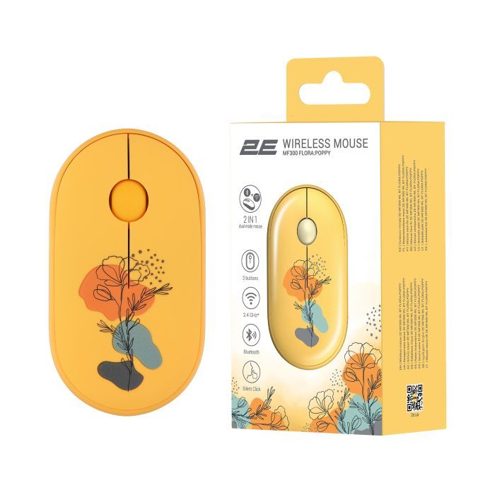 Мишка 2E MF300 FLORAPOPPY Silent Silent Wireless/Bluetooth Yellow (2E-MF300WFLORAYW) зображення 7