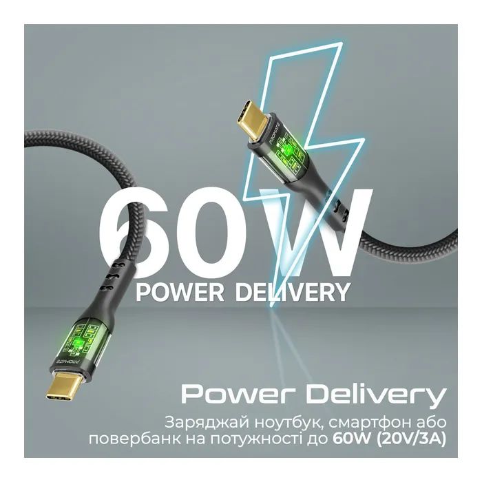 Дата кабель USB-C to USB-C transline-cc200.navy Promate (transline-cc200.navy) зображення 3
