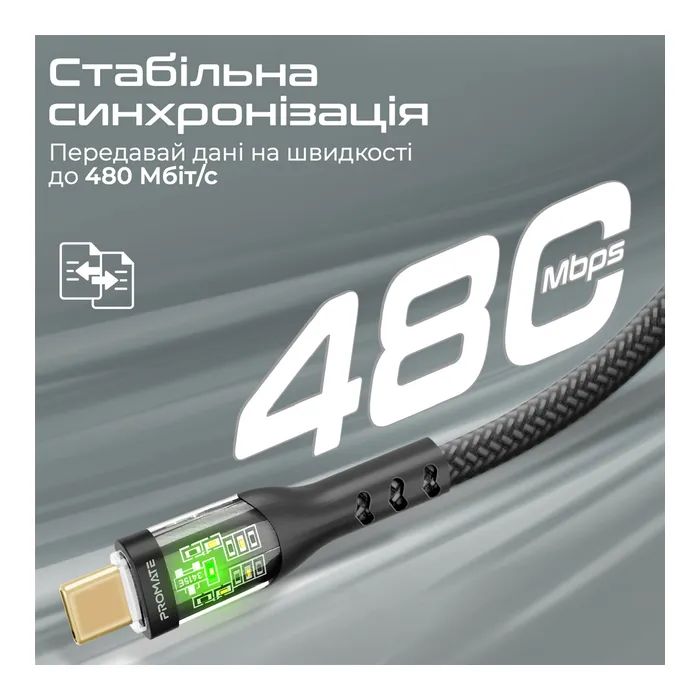 Дата кабель USB-C to USB-C transline-cc200.navy Promate (transline-cc200.navy) зображення 4
