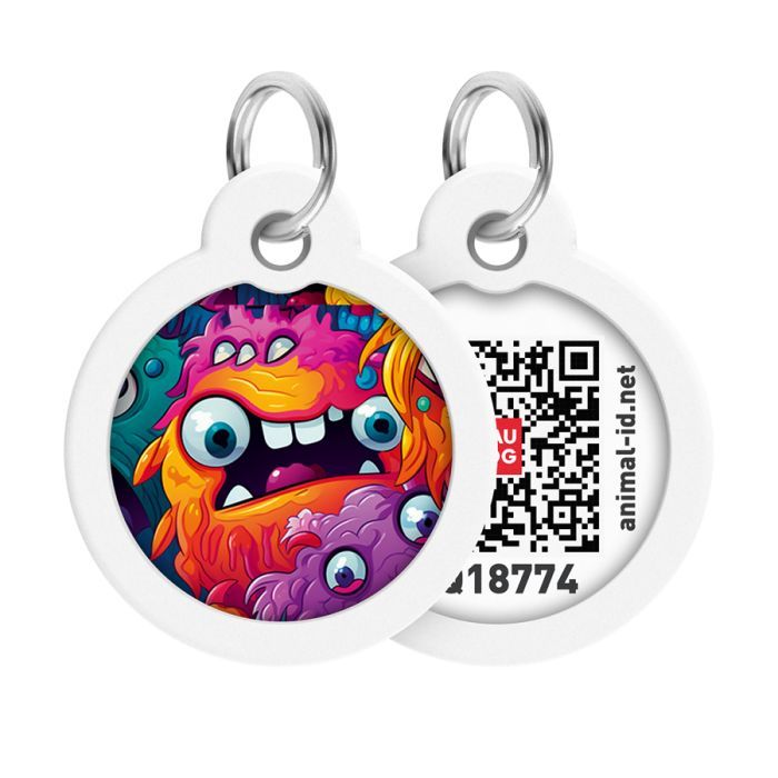 Адресник для животных WAUDOG Smart ID с QR паспортом "Зубастые монстры", круг 30 мм (230-4048)