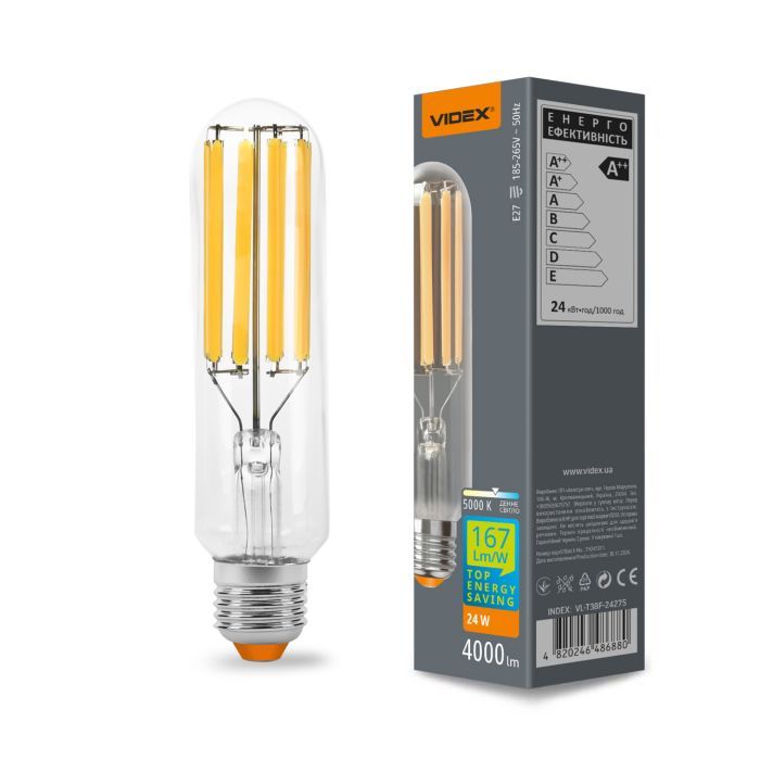 Лампочка Videx LED Filament T38F 24W E27 5000K (VL-T38F-24275) зображення 3