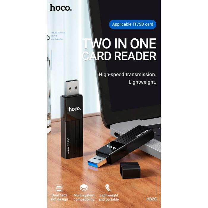 Считыватель флеш-карт HOCO USB3.0 to microSD, microSDHC, microSDXC, SD, SDHC, SDXC, HB20 Black (6931474735218) изображение 5