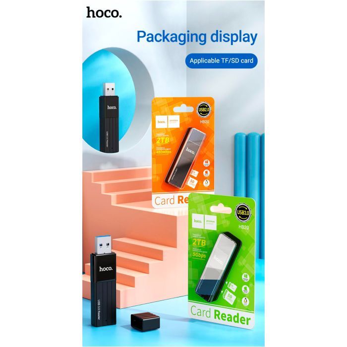 Считыватель флеш-карт HOCO USB3.0 to microSD, microSDHC, microSDXC, SD, SDHC, SDXC, HB20 Black (6931474735218) изображение 8