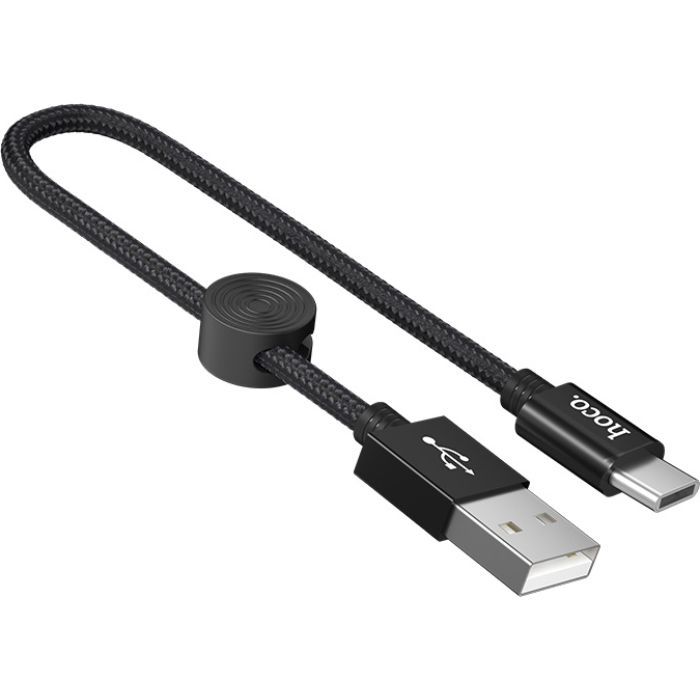 Дата кабель USB 2.0 AM to USB-C 0.25m 3A nylon X35 black HOCO (6931474707451) изображение 2