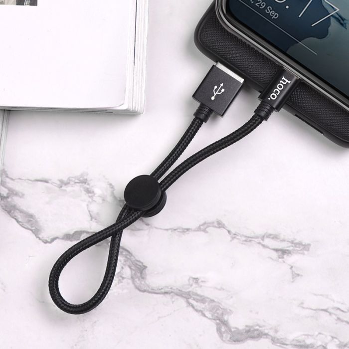 Дата кабель USB 2.0 AM to USB-C 0.25m 3A nylon X35 black HOCO (6931474707451) изображение 3
