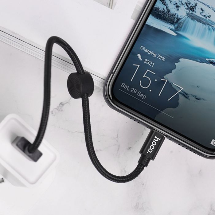 Дата кабель USB 2.0 AM to USB-C 0.25m 3A nylon X35 black HOCO (6931474707451) изображение 4