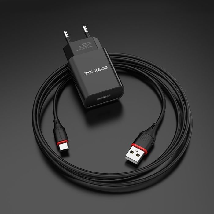 Зарядное устройство BOROFONE BA20A Sharp USB + cable USB to USB-C 10.5W Black (6931474702142) изображение 7