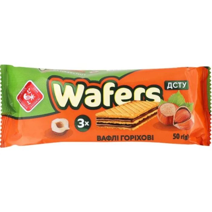Вафли Житомирські ласощі с начинкой Wafers ореховые 50 г (4823103009499)