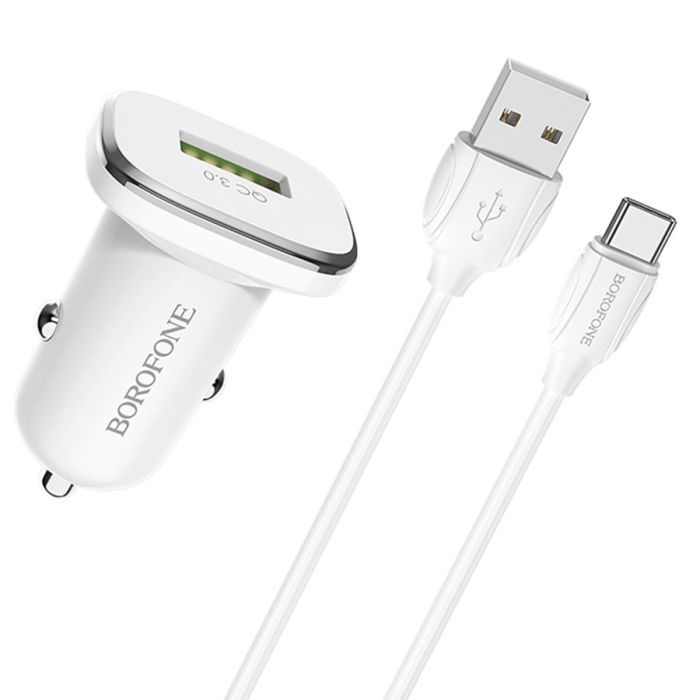Зарядний пристрій BOROFONE BZ12A USB + cable USB to USB-C 1.0m White (BZ12A/TCW) зображення 2