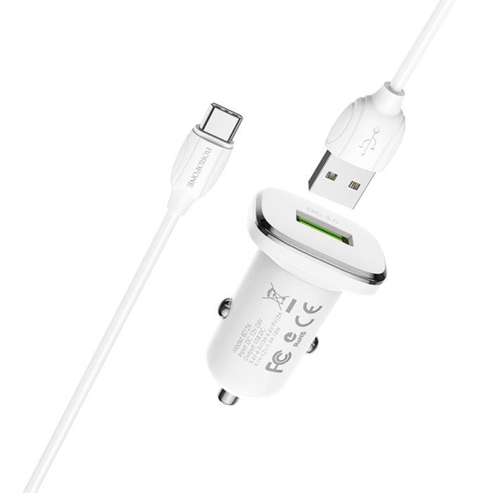 Зарядний пристрій BOROFONE BZ12A USB + cable USB to USB-C 1.0m White (BZ12A/TCW) зображення 4