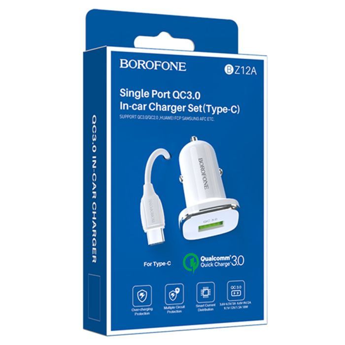 Зарядний пристрій BOROFONE BZ12A USB + cable USB to USB-C 1.0m White (BZ12A/TCW) зображення 7