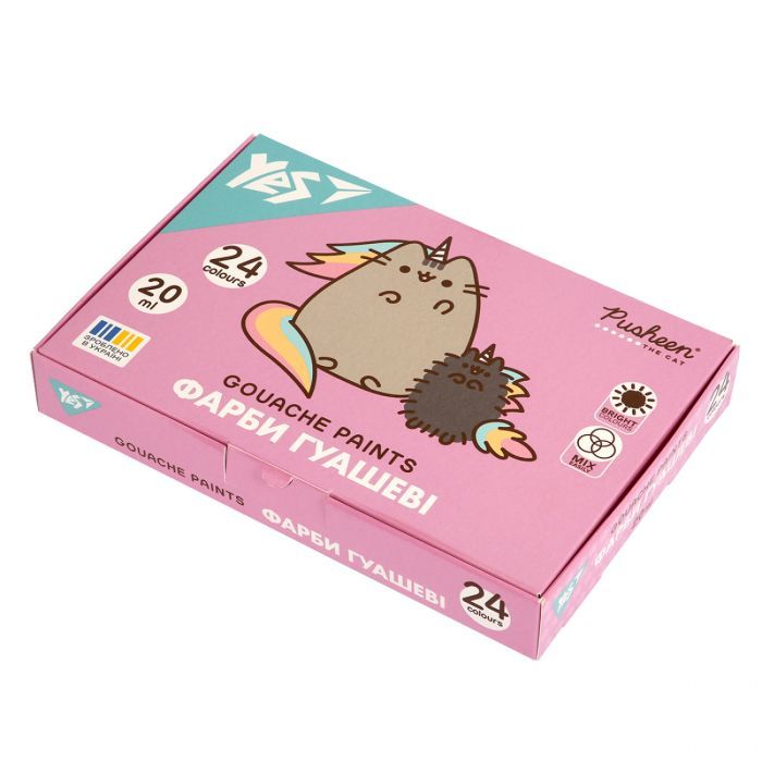 Гуашевые краски Yes Pusheen 16 кольорів по 20 мл (230403)