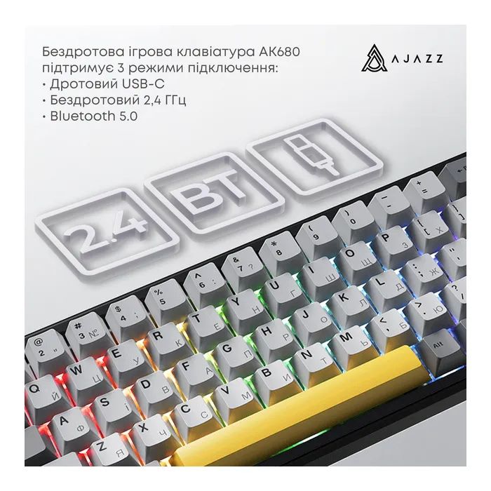 Клавиатура Ajazz AK680 MAX (8+8K) Magnetic Switch RGB Wireless/Bluetooth/USB Black (AK680-M-BGY-A) изображение 5 Клавиатура Ajazz AK680 MAX (8+8K) Magnetic Switch RGB Wireless/Bluetooth/USB Black (AK680-M-BGY-A) изображение 5