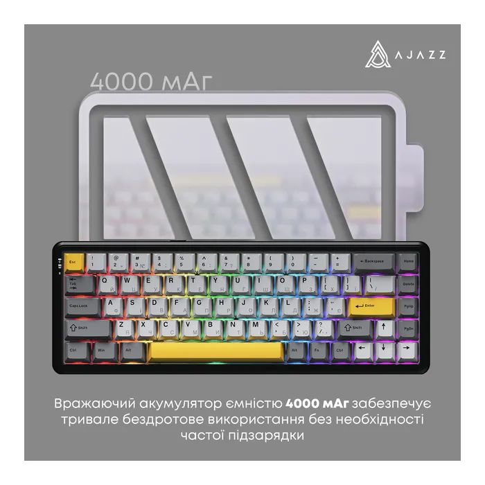 Клавиатура Ajazz AK680 MAX (8+8K) Magnetic Switch RGB Wireless/Bluetooth/USB Black (AK680-M-BGY-A) изображение 6 Клавиатура Ajazz AK680 MAX (8+8K) Magnetic Switch RGB Wireless/Bluetooth/USB Black (AK680-M-BGY-A) изображение 6