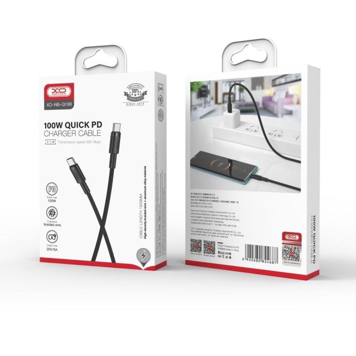 Дата кабель USB-C to USB-C 1.0m 100W braided black XO (NBQ199_С_Black) изображение 3