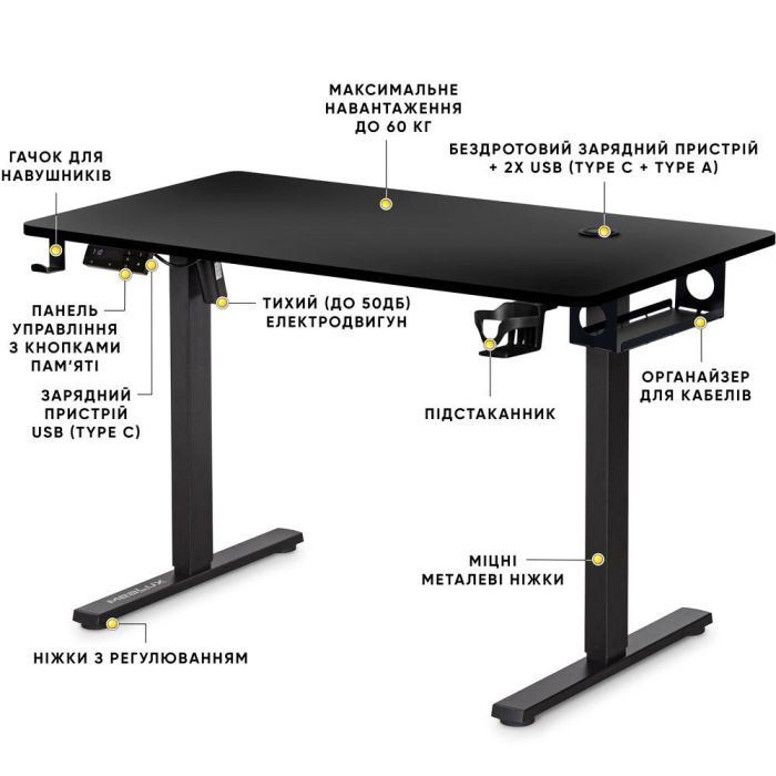 Компьютерный стол Mealux PowerDesk Energy Walnut з електрорегулюванням висоти (EVO-201 Energy Walnut/B) изображение 2