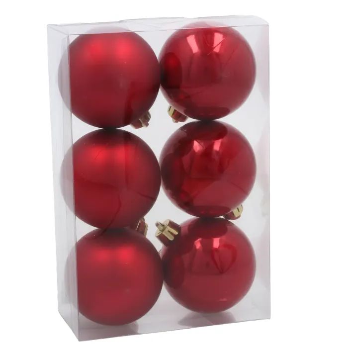 Ялинкова іграшка Chomik пластикові кульки 6 шт, 6 см, червоні (5900779893863_3)