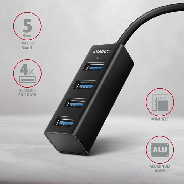 Концентратор AXAGON USB 3.1 to 4xUSB 3.0 1.2m black (HUE-M1AL) изображение 2