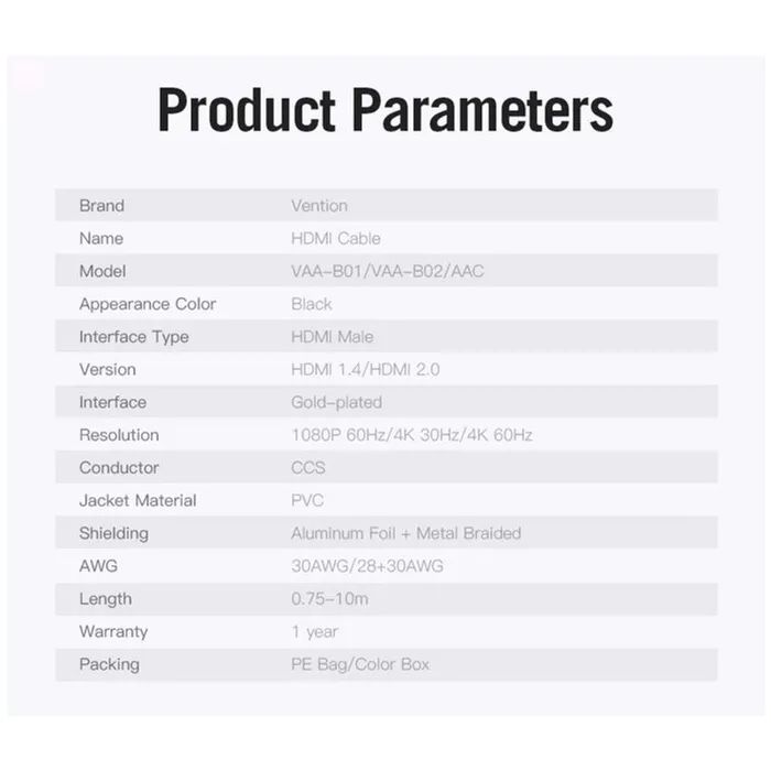 Кабель мультимедийный HDMI M to HDMI M 1.5m black Vention (AACBG) изображение 6