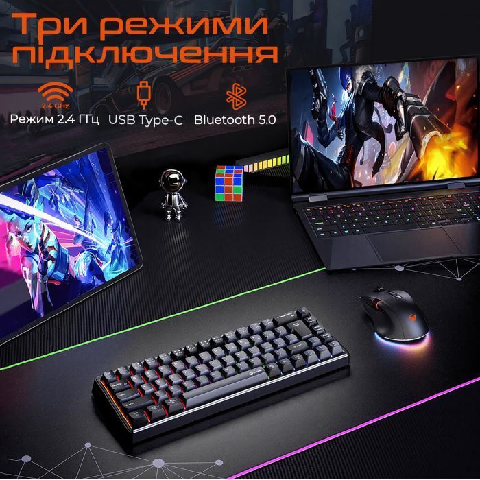 Клавиатура Meetion MK12 Bluetooth/USB Type-C Black (MT-MK12-A-RUA) изображение 6