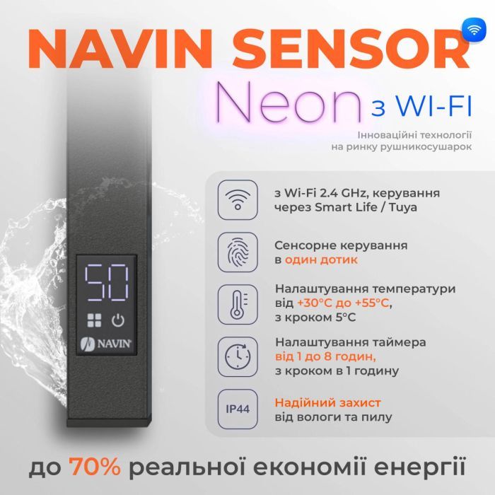 Полотенцесушитель Navin Авангард Х, 1200х480х71мм, Wi-Fi, сталь, чорний муар, ліве підключення (12-272155-4812) изображение 9