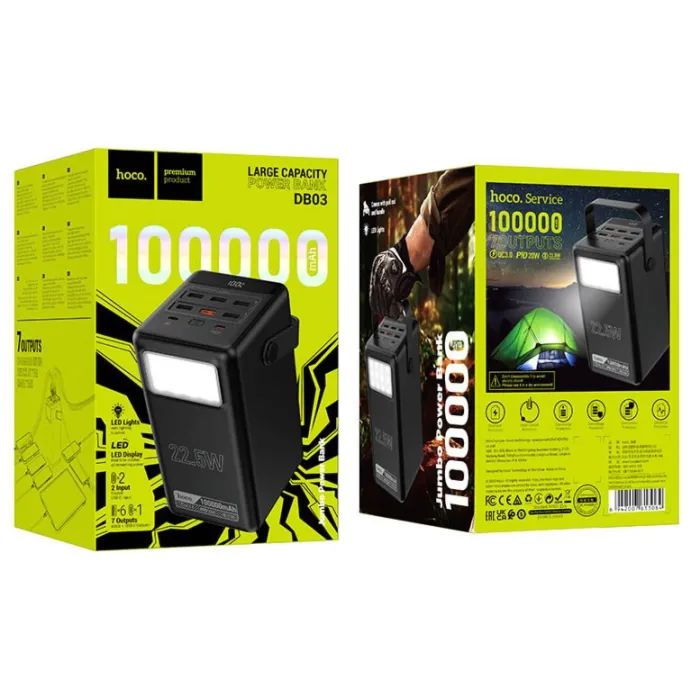 Батарея універсальна HOCO 100000mAh Endure 22.5W PD, QC, LED Lamp, Black (DB03 / 714721) зображення 6