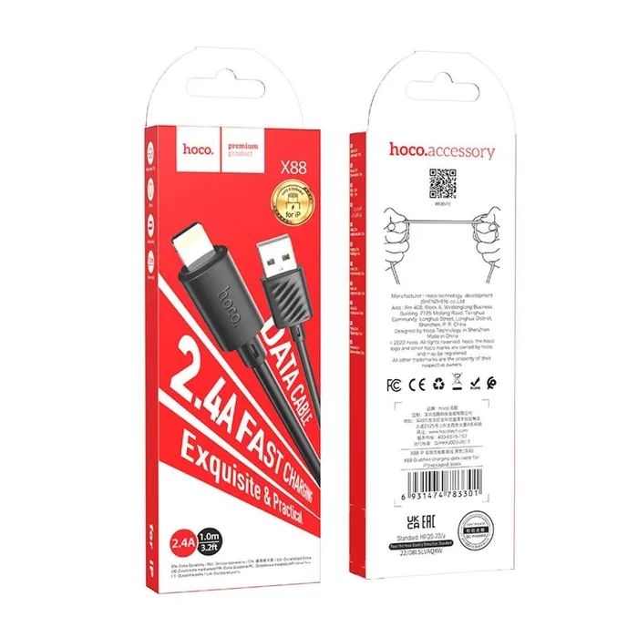 Дата кабель USB 2.0 AM to Lightning 1.0m 2.4A black HOCO (HC-X88-L-BK) зображення 2