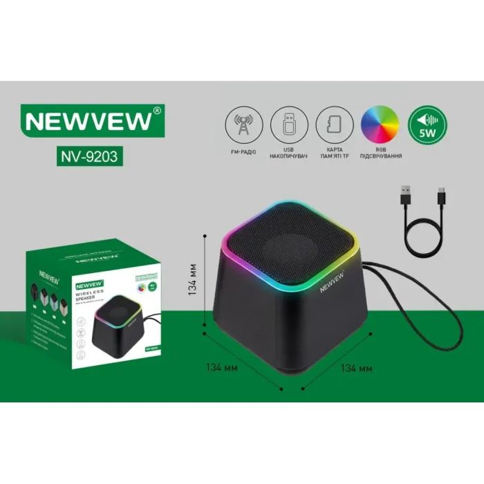 Акустическая система NEWVEW NV-9203 RGB/BT/USB/TF/FM Black (NWVW-NV-9203-BK) изображение 2