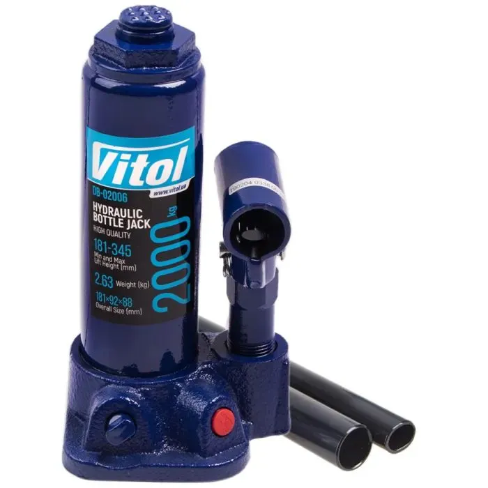 Домкрат Vitol DB-02006K/T90204S, телескопический, гидравлический, 2т, min 181мм, max 345мм, чемодан (DB-02006K)