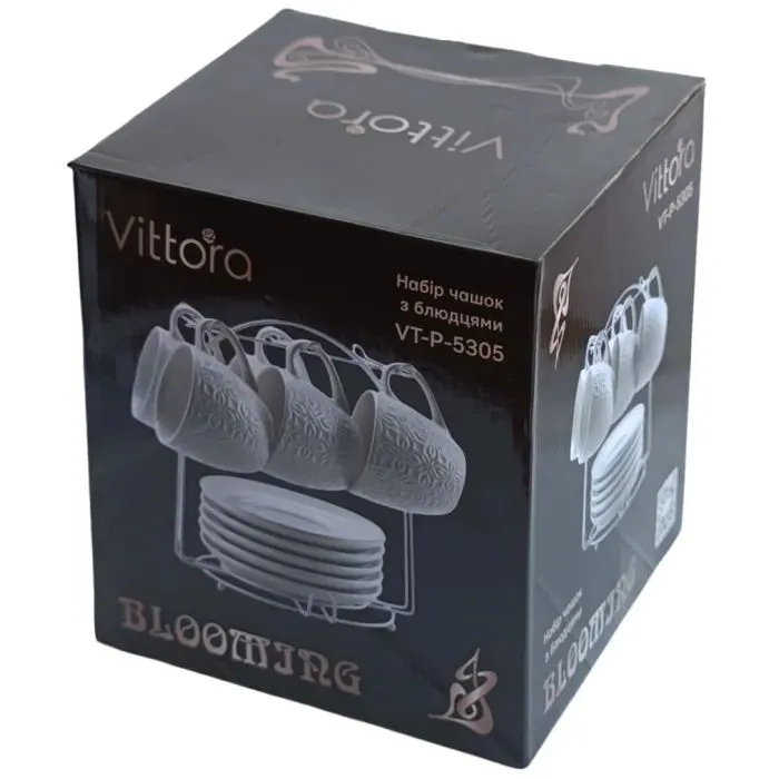Набор чашек Vittora Blooming 6 чашок з блюдцями на підставці (VT-P-5305) изображение 2